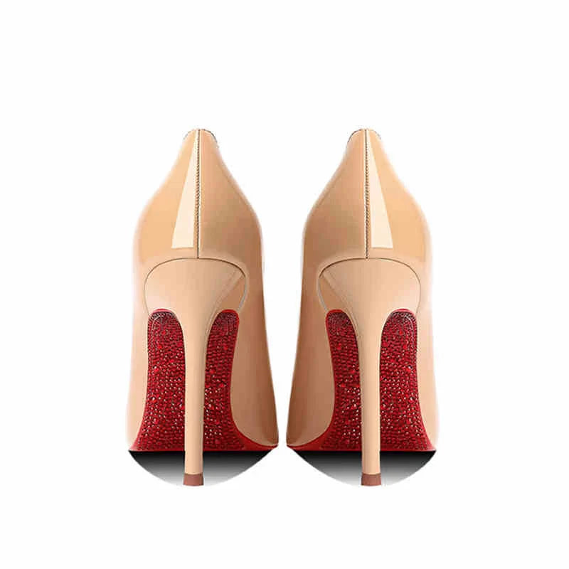Women's heels 2025 New Luxury Brand Pumps Red Bottom Pointed Toe Rhinestone High Heels Elegant Stiletto Party Prom Ladies Shoes