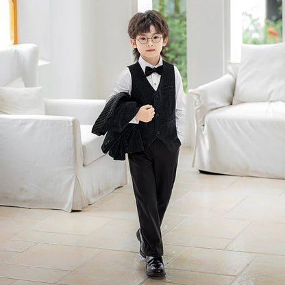 Glitter Double Breasted Boys Suits 4 Pieces Host Costumes,High Quality Kids Suit Set Wedding Guest Outfit,New Handsome Tuxedo