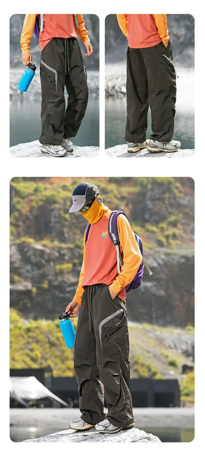 Autumn Hiking Pants Outdoor Patchwork Waterproof Mountaineering Zippered Trousers Male Elastic Waist Camping Fishing Cargo Pants