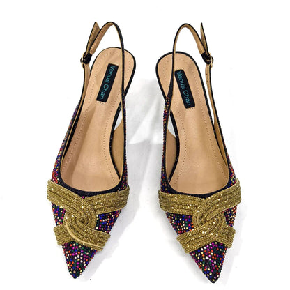 Black Hollow Design With Pointed Shoes And Fashion Three-Dimensional Bag Cozy Rhinestones Are Suitable For Parties