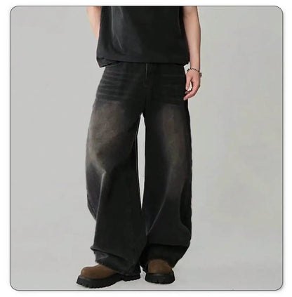 Four Season Men's Jeans Korean Version Student Casual Pants High Street Straight Loose Wide Leg Jeans Black Grey Blue Baggy Jean