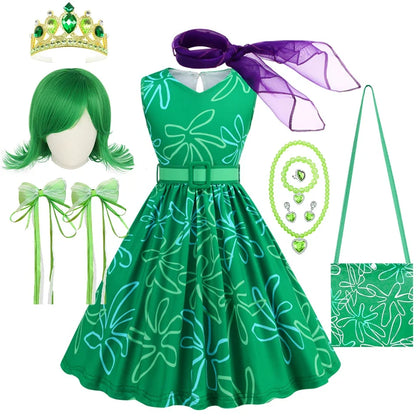 Cartoon Movie Cosplay Costumes Halloween Girls Joy Sadness Dress Kids Print Frocks Children Soft Sleepwear Carnival Sets