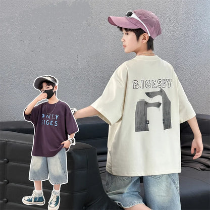 High Quality Children's Summer Suit for Boy Short Sleeve T-shirt + Denim Shorts 2 Pcs Clothing Set Kids Casual Top Bottom Set