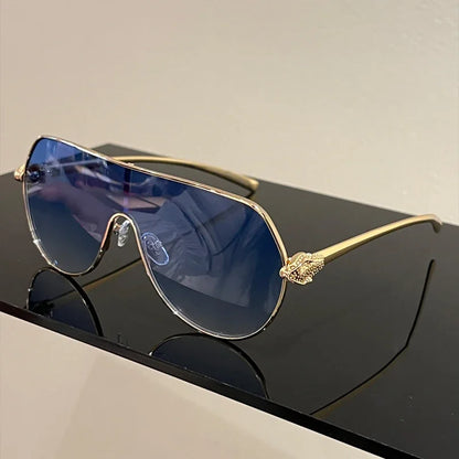 Men New Fashion Metal Rim Monoblock Outdoor Shades Women Trendy Luxury Brand Design Sun Glasses Oversize Pilot Sunglasses