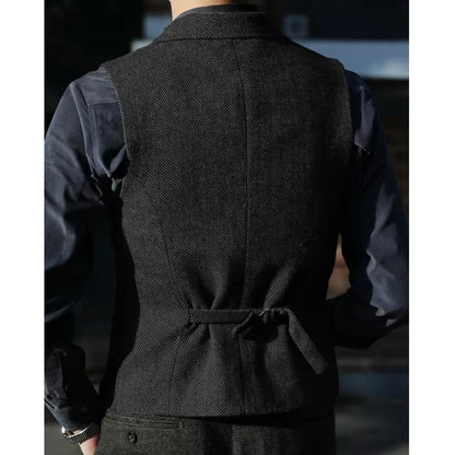 Men Vest Brown Herringbone With Lapel Single Breasted Waistcoat For Wedding Party Business Prom Work Daily Casual Men Suit Vest