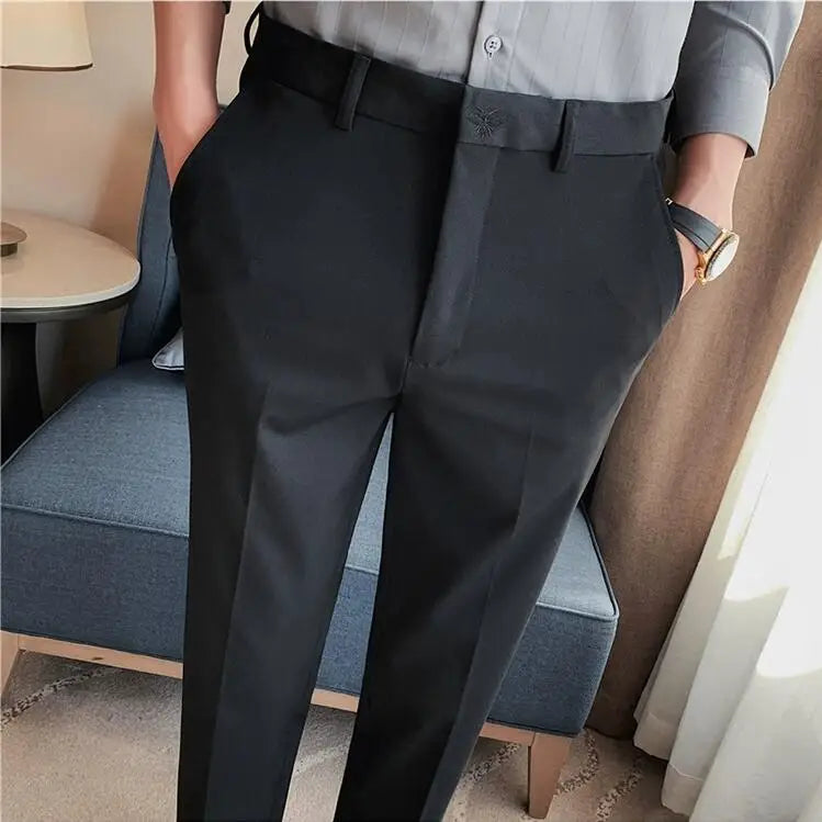 British Style Autumn New Solid High Waist Trousers Men Formal Pants 2025 High Quality Slim Fit Business Casual Suit Pants Hommes