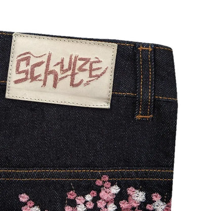 Autumn And Winter Men'S Jeans Japanese Korean Casual Straight Leg Pants Plum Blossom Embroidered Street Jeans Y2k Baggy Pants