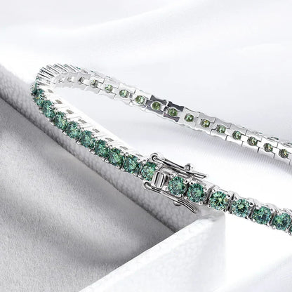3/4mm GRA Certified Full Green Moissanite Tennis Bracelet for Women 18K Plated Lab Diamond 925 Silver Bracelet Men