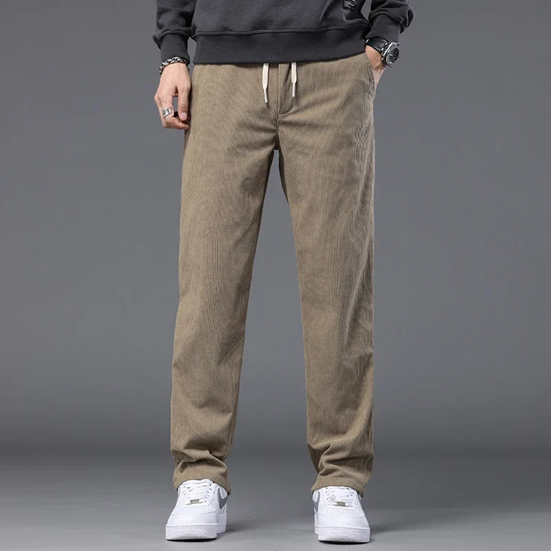 Straight Corduroy Classic Male Pants Khaki Black Gray Baggy Fashion Elastic Waist Trousers Soft Stretchy Casual Men's Clothing