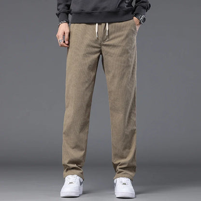 Straight Corduroy Classic Male Pants Khaki Black Gray Baggy Fashion Elastic Waist Trousers Soft Stretchy Casual Men's Clothing