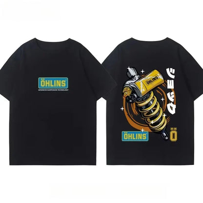 Motorcycle Shock Absorber Modified T-shirt Clothes Casual Trendy Brand Men's Women's Car Club Crew Neck Short-sleeved Top