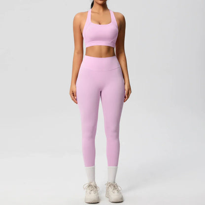 Women 2pcs Patchwork Sport Yoga Suit Training Sleeveless Sport Gym Tops  Tummy Control Slimming Booty Leggings Yoga Suit Sports