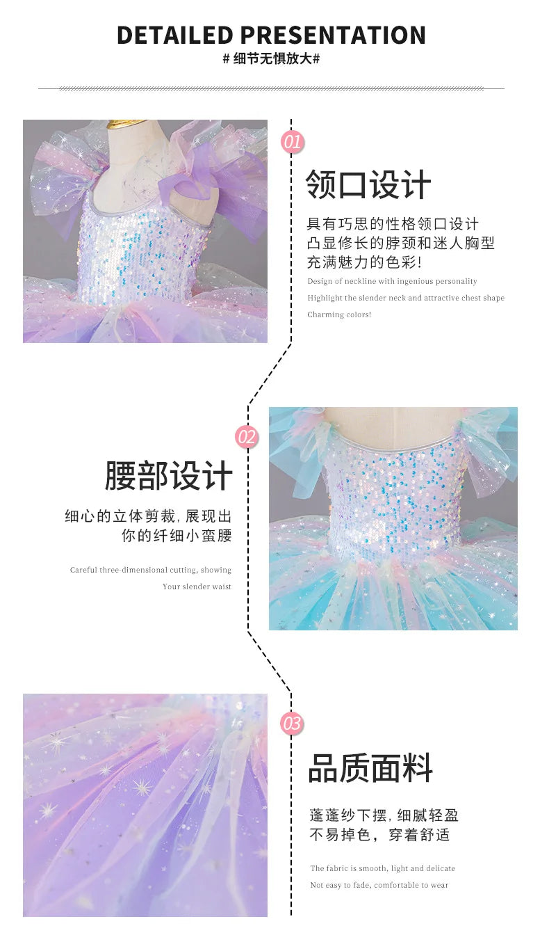 Children's Day Dance Dress Girl Ballet Princess Summer Dresses Girls Ballet Sequins Outfit Kids Clothes Vestidos Birthday Gift