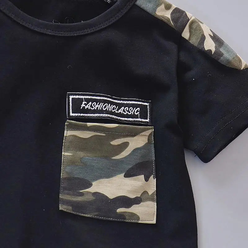 New Summer Baby Boy Cool Camouflage Clothes Suit Children Fashion Pocket TShirt Shorts 2Pcs/Sets Kids Casual Clothing Tracksuits