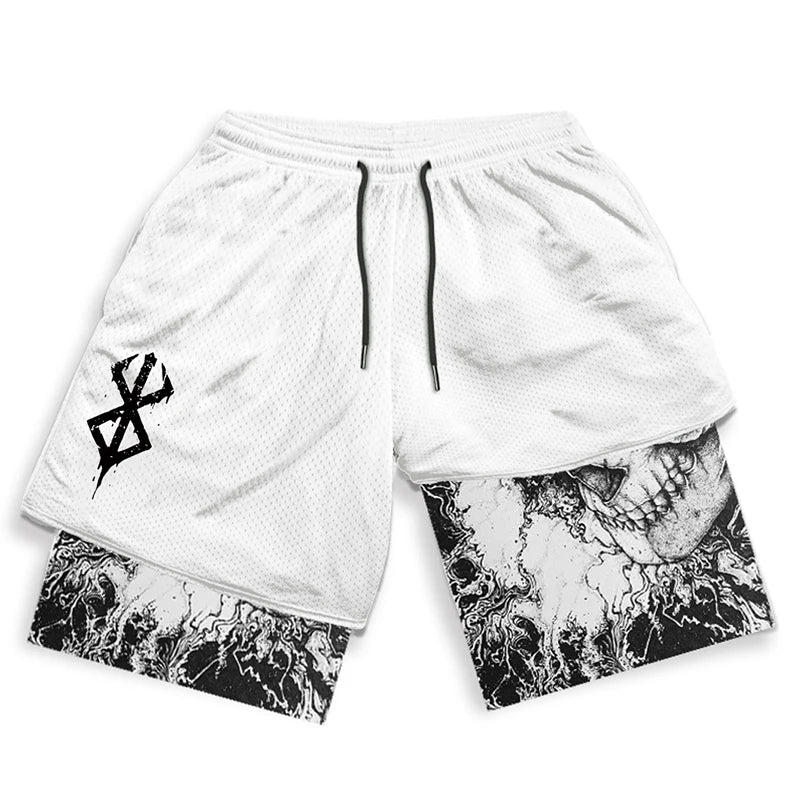 Print 2 in 1 Running Shorts for Men Gym Workout Fitness Athletic Shorts with Pockets Summer Activewear Quick Dry Stretch