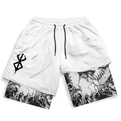 Print 2 in 1 Running Shorts for Men Gym Workout Fitness Athletic Shorts with Pockets Summer Activewear Quick Dry Stretch