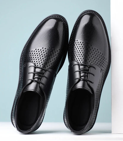Summer Hollow Out Breathable Men Height Increasing Oxford Shoes 8/10CM Formal Business Dress Wedding Party Elevated Leather Shoe