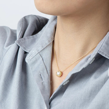 6.5mm Round Bezel Moissanite Pendant Necklace For Women 925 Sterling Silver Clavicle Chain Necklaces Jewelry Collare Mujer
