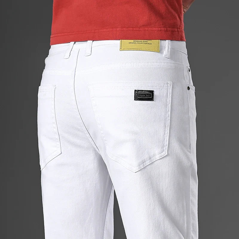 Men’s Korean Style Slim Straight Jeans Spring Cotton Stretch Denim Pants Comfort Fitted Casual Fashion Soft Male Daily Trousers