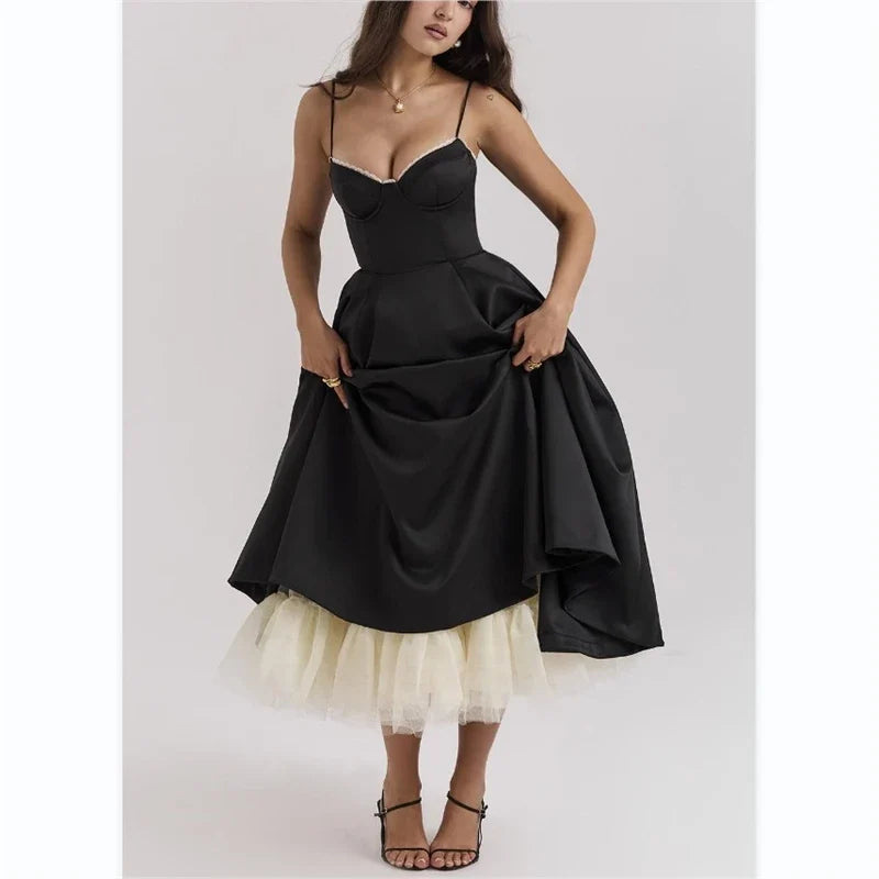 Double Layer European And American Women's New Best-Selling New Type SlingVCollar Sleeveless Dress Pettiskirt Long Skirt