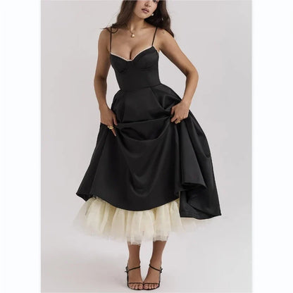 Double Layer European And American Women's New Best-Selling New Type SlingVCollar Sleeveless Dress Pettiskirt Long Skirt