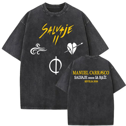 Manuel Carrasco Salvaje Desde Ia Raiz 2026 Vintage Washed T-shirt Men Women Fashion Hip Hop Punk 100% Cotton T Shirts Streetwear