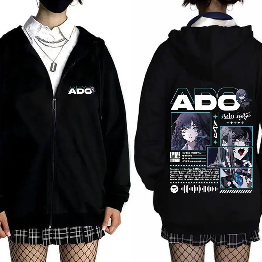 Ado World Tour 2025 Hibana Zipper Hoodie Men Women Clothing Fashion Japanese Style Streetwear Unisex Casual Fleece Zip Up Jacket