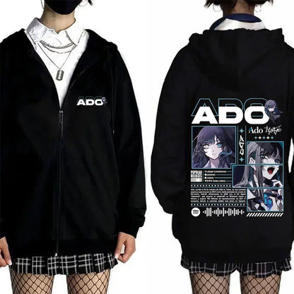 Ado World Tour 2025 Hibana Zipper Hoodie Men Women Clothing Fashion Japanese Style Streetwear Unisex Casual Fleece Zip Up Jacket