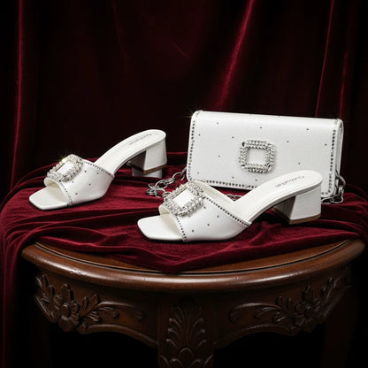 Elegant Itlian Desing Women's Heel Party Shoe and Bag Set Chic Orange Rhinestone Peep-Toe High Heel Sandals Perfect for Weddings