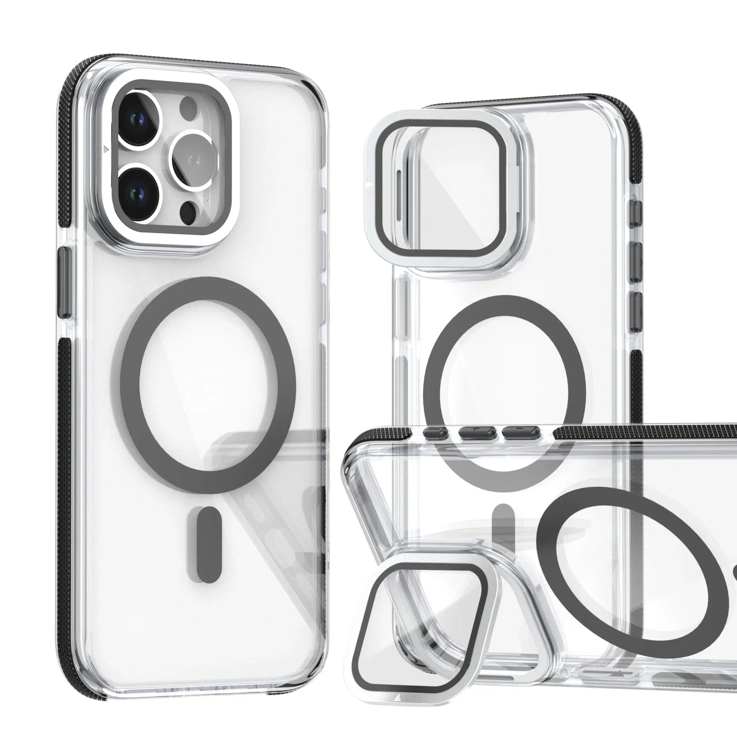 Camera Protector Stand Magnetic Phone Case for Magsafe iPhone 16 15 14 Pro Max Plus 13 12 11 Cases Clear Shockproof Hard Cover