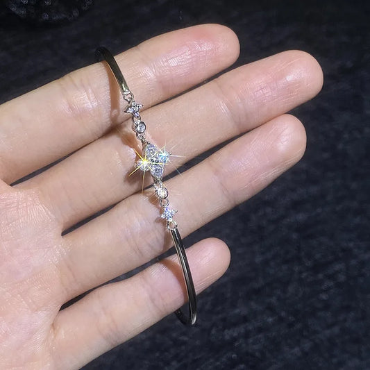 Lucky Clover Bracelet Jonc Maillon Moissanite Diamant 0.4cttw Certifié GRA pour Femme Argent 925 Chaîne de Main Bracelets Ajustables