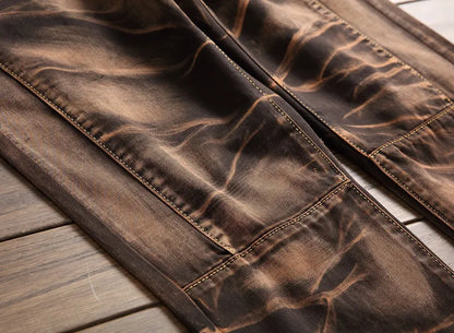 2026 Men's Fashion Vintage Jeans Slim Straight Leg Tie Dye Pleated Biker Denim Pants Male Casual Pants Oversized 42 High Quality