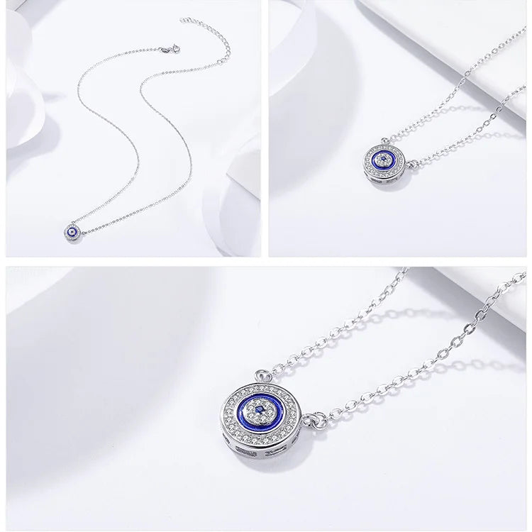 Hot Sale 100% 925 Sterling Silver Blue Lucky Eye Guardian Eye Pendant Necklace for Women Clear CZ Fine Jewelry SCN165