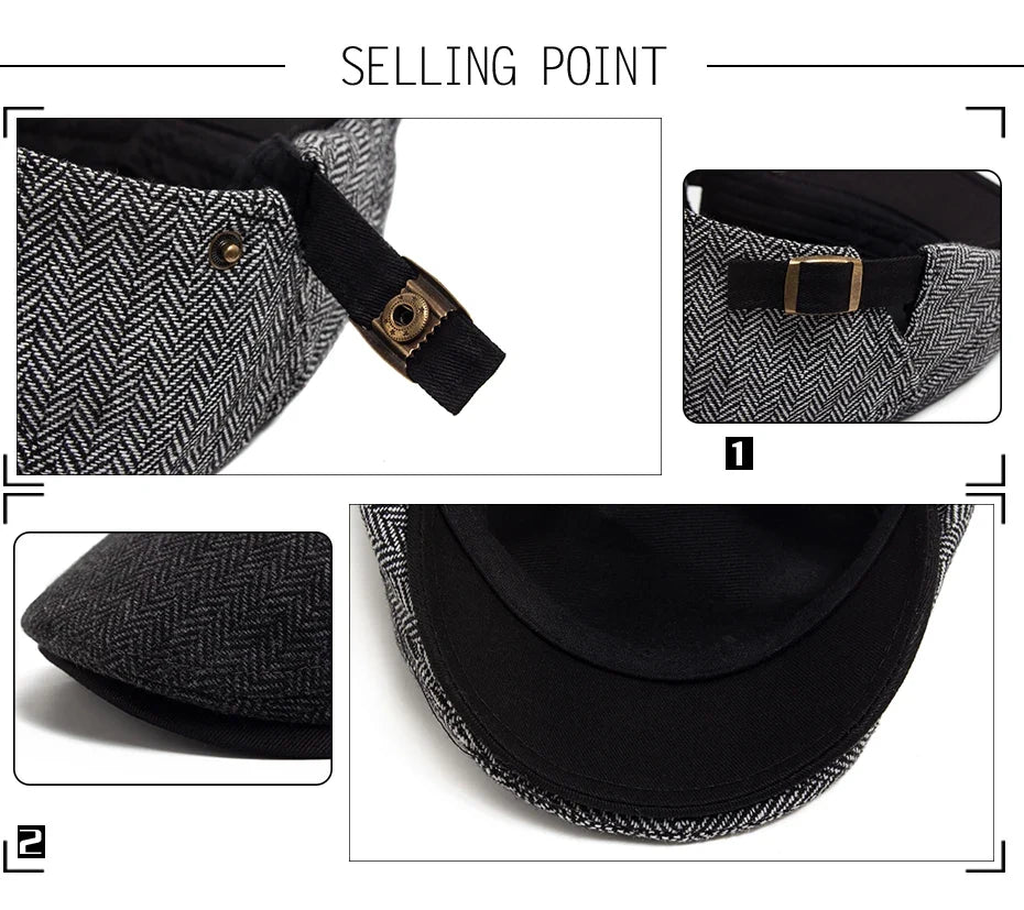 New Herringbone Vintage Beret Men Autumn Winter Casual Flat Visor Hat Berets Retro Fashion Newsboy Cap Men's Adjustable