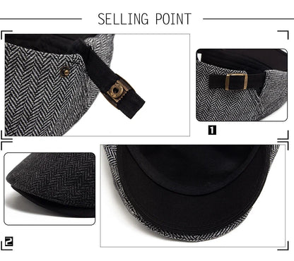 New Herringbone Vintage Beret Men Autumn Winter Casual Flat Visor Hat Berets Retro Fashion Newsboy Cap Men's Adjustable