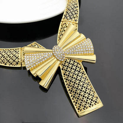 Italy 18k Gold Plated Women Jewelry Set Classic Design Bowknot Necklace Earring Bracelet And Ring 4PCS Set Jewelry Wedding Party