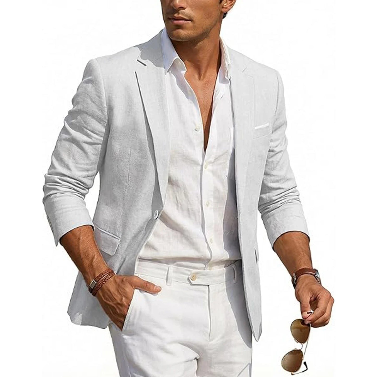 Men's Casual Linen Blazer Slim Fit Formal Business Lightweight One Button Suit Jacket for Spring/Summer Beach Wedding Sport Coat