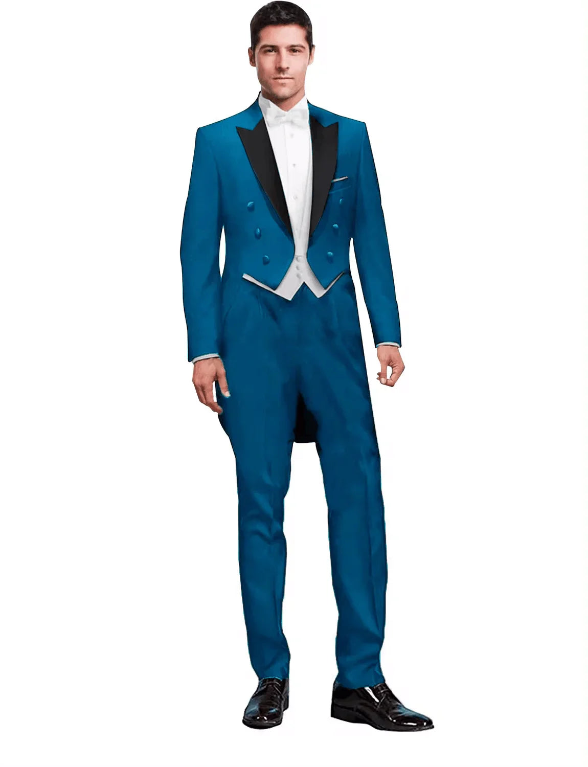 3 Piece Black Men Suit Wedding Groom Tuxedo Long Tailcoat Best Man Formal Prom Suit Fashion Costume Homme (Jacket+Vest+Pants)