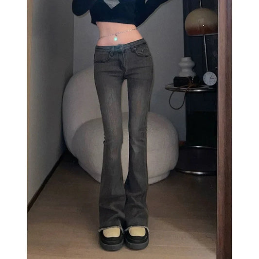 Low Waist Denim Jeans Pants for Women Skinny Wide Leg Fashion Vintage Ladies Flared Leggings Bell Bottom Long Sexy Trend Hot New