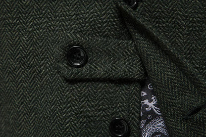 Tailored Collar Vest for Men Single Breasted Herringbone Tweed Suit Vest Mens Formal Striped Waistcoat Punk Groomsmen Wedding