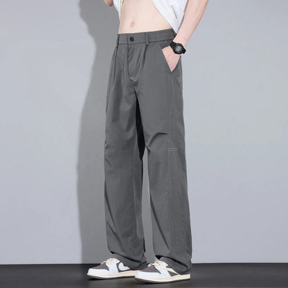 2026 New High Quality Summer Casual Pants Men Solid Color Straight Work Light Gray Outdoor Style Youth Khaki Thin Trousers Male