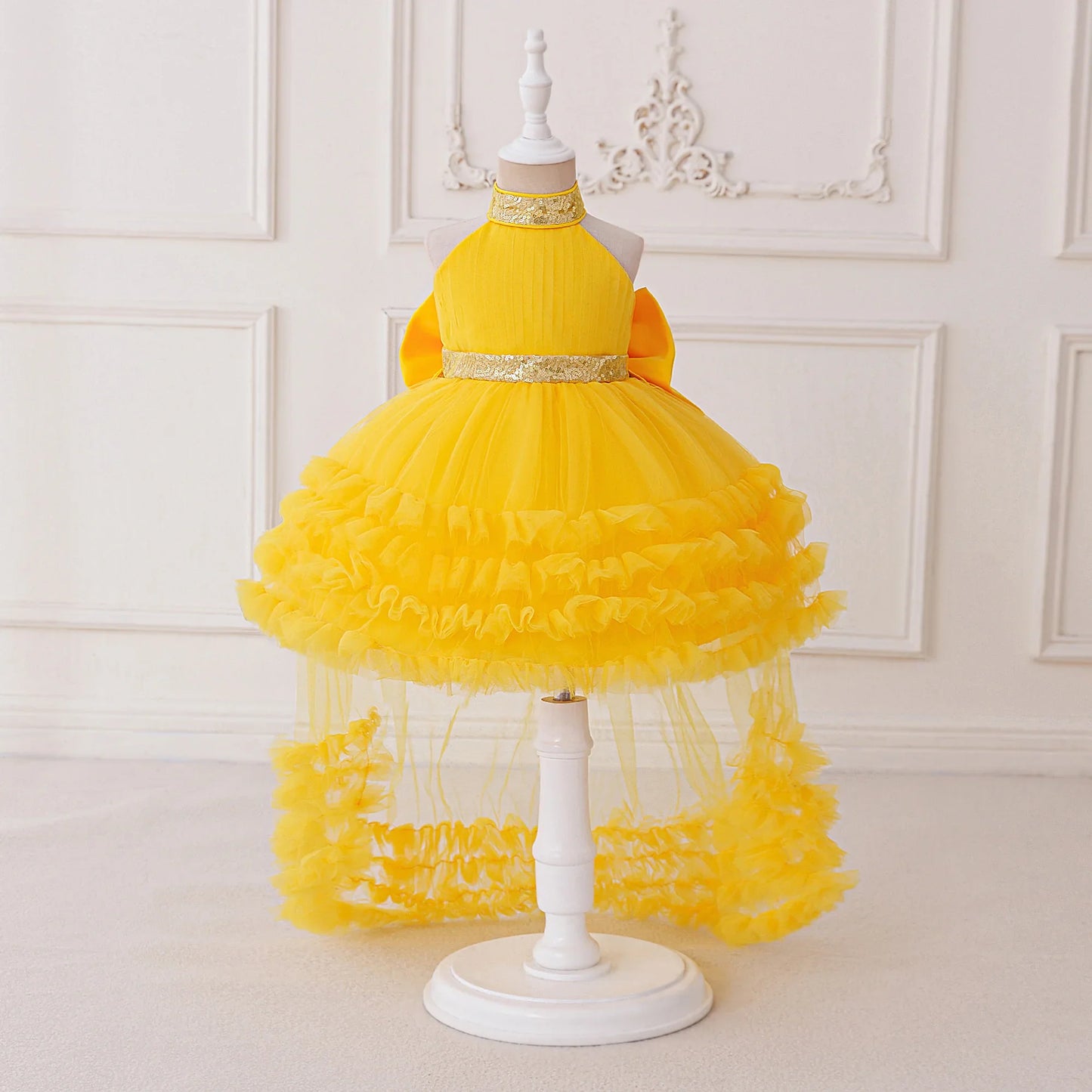 Big Bow Sequin Baby Party Girl Dresses Toddler Trailing 1st Bridesmaid Birthday Princess Dress Baby Gala Wedding Evening Costume