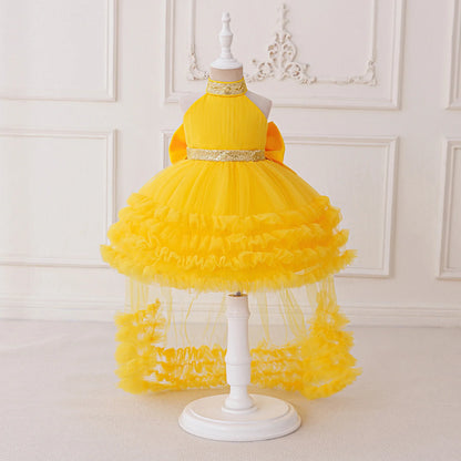 Big Bow Sequin Baby Party Girl Dresses Toddler Trailing 1st Bridesmaid Birthday Princess Dress Baby Gala Wedding Evening Costume