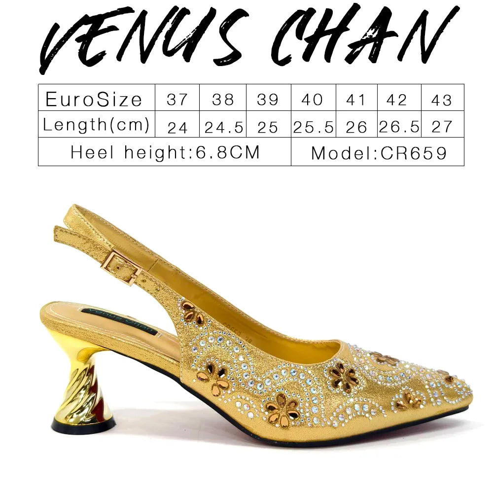 2024 Summer New Design Specials Italian Women Shoes and Bag Set in Royal Green Color Comfortable Heels With Rhinestone for Party