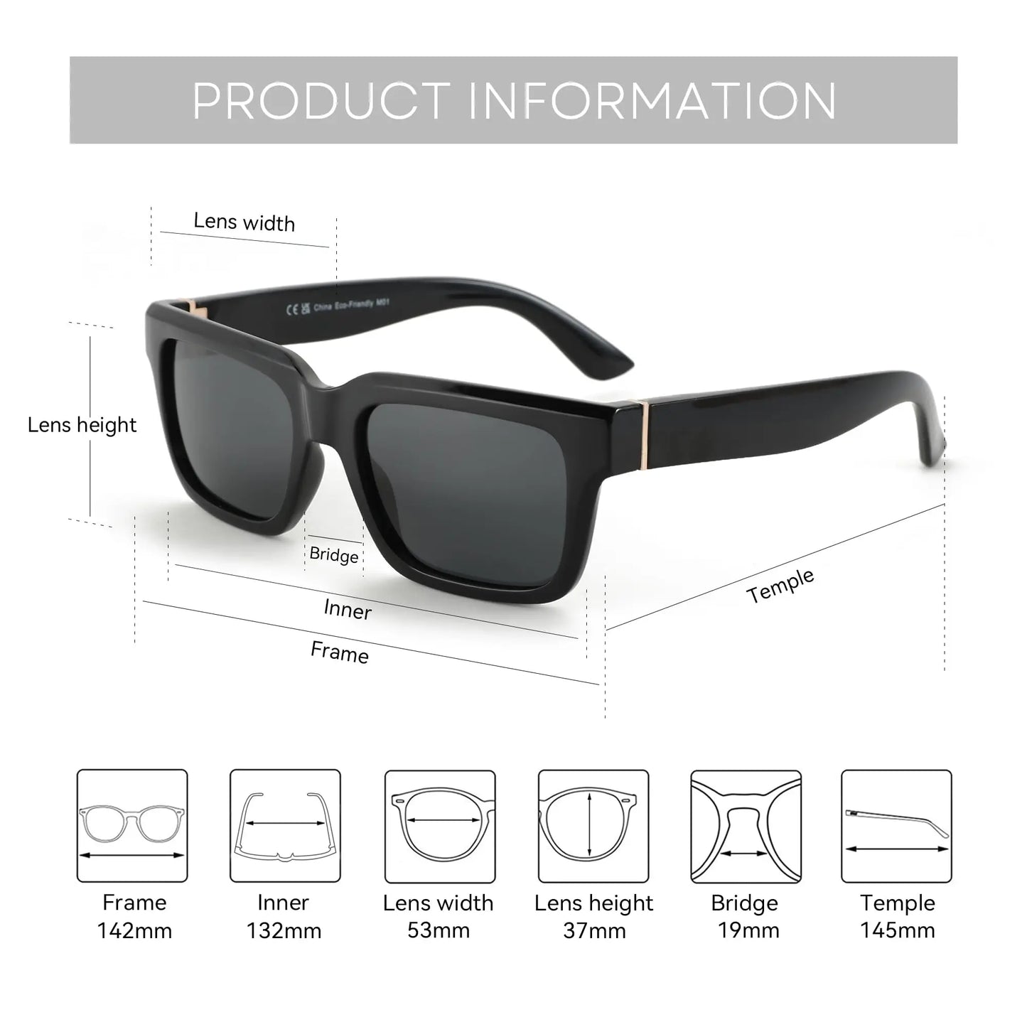 Popular Rectangle Prescription Sunglasses Polarized Square Myopia Progressive Optical Sun Glasses for Women Men
