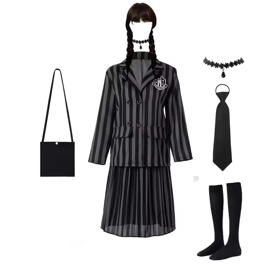 Girls Costumes Kids Black Striped Uniform Suit Birthday Party Halloween Cosplay Dresses For Kids
