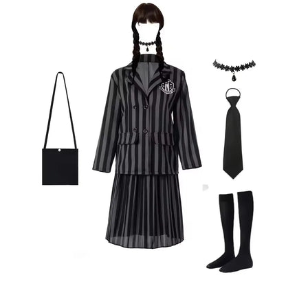 Girls Costumes Kids Black Striped Uniform Suit Birthday Party Halloween Cosplay Dresses For Kids