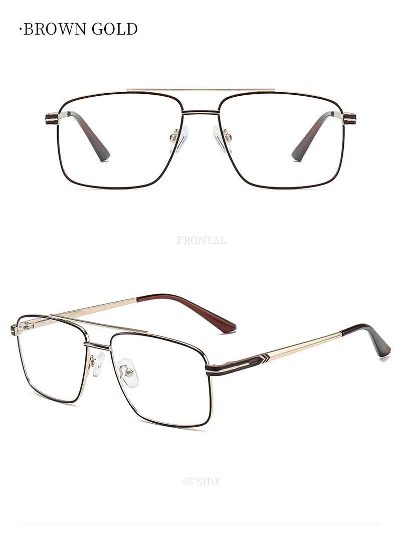 Classic Business Men's Metal Geometric Square Frame Eyewear Customizable Prescription Blue Light Protection Eyewear