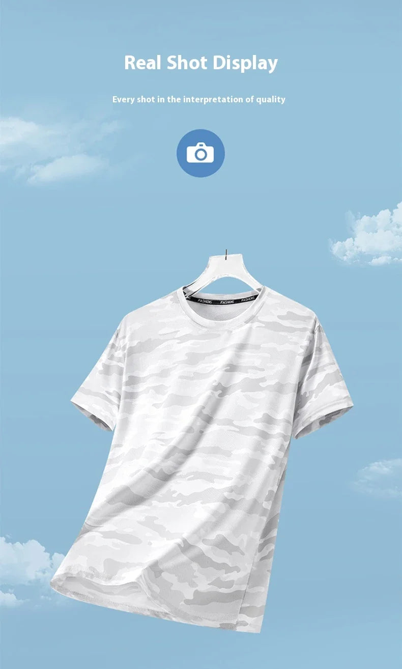 Functional Fabric Mosquito-Resistant Antibacterial Sweat-Wicking Ice Feeling 2025 New Ice Silk T-Shirt Men's Short Sleeve Thin Q