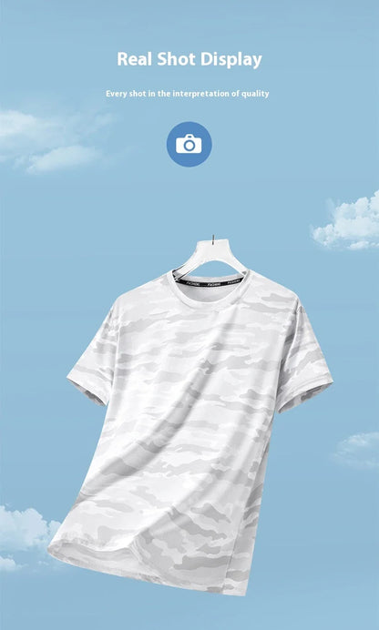 Functional Fabric Mosquito-Resistant Antibacterial Sweat-Wicking Ice Feeling 2025 New Ice Silk T-Shirt Men's Short Sleeve Thin Q